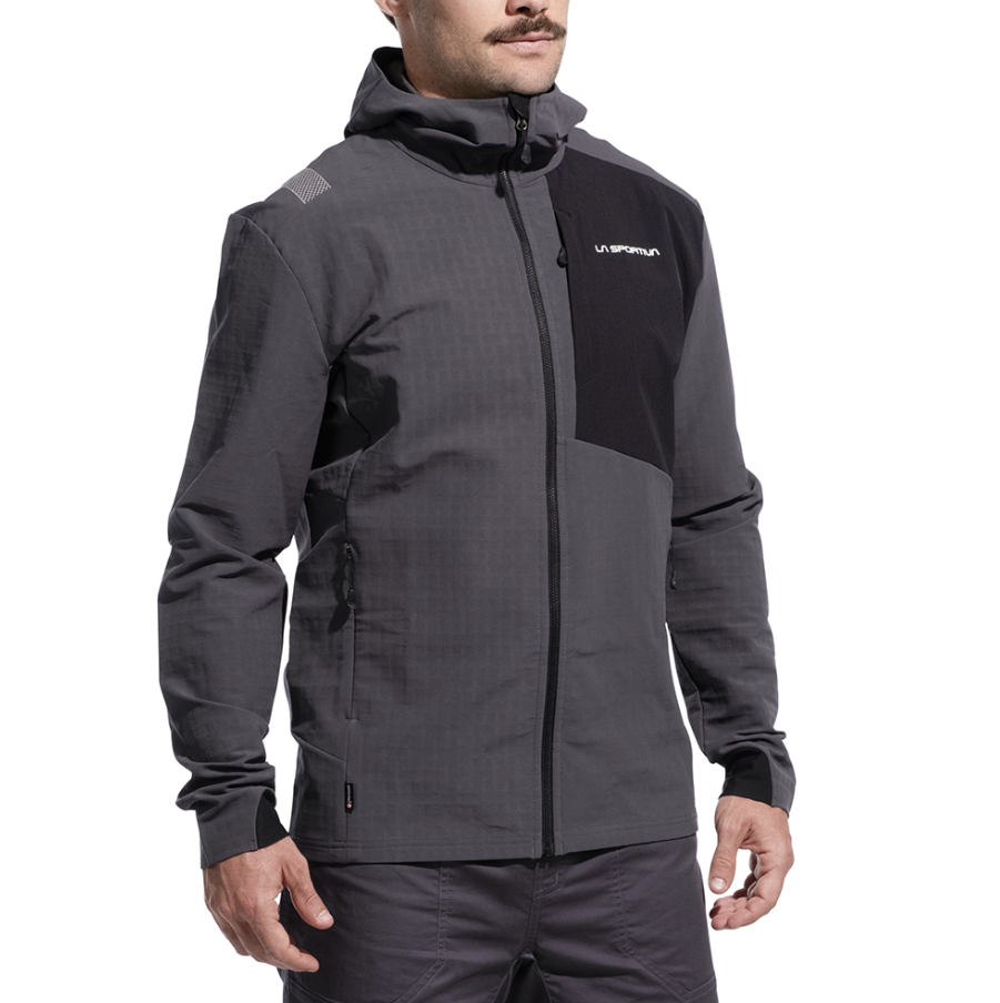 mens la sportiva descender jacket in onyx front view on a model
