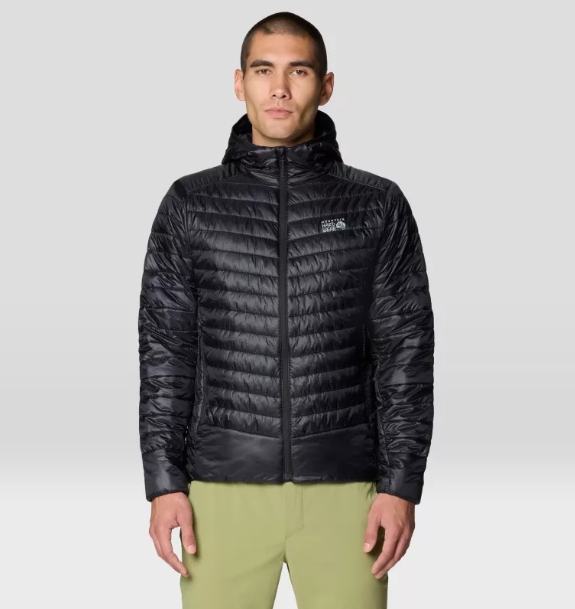 mens mountain hardwear ghost shadow jacket in black on a model front view