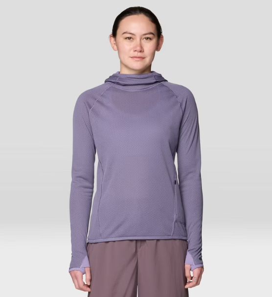 mountain hardwear womens airmesh hoody in violet stone on a model front view