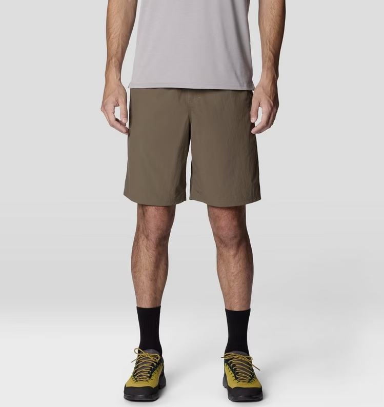 mountain hardwear mens belted stryder short in tierra brown front view on a model