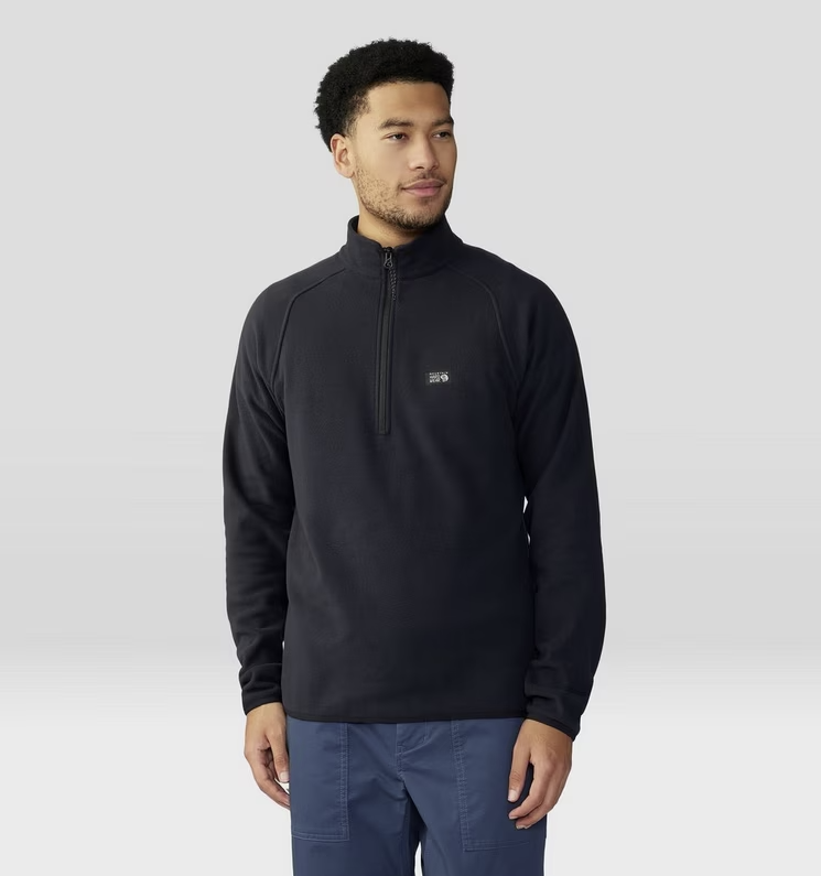 mountain hardwear mens microchill quarter zip on a model in black front view