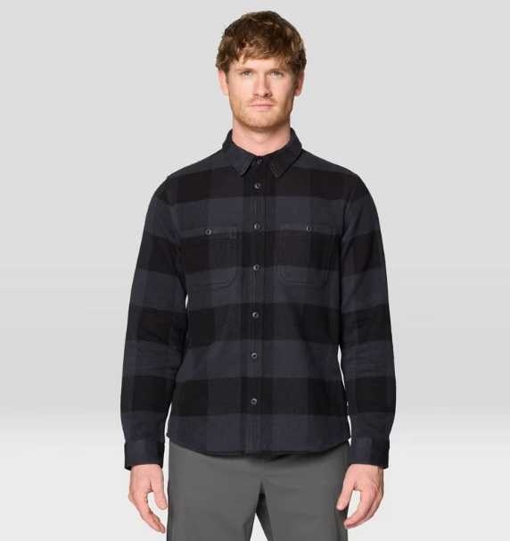 mountain hardwear plusher flannel on a model black check