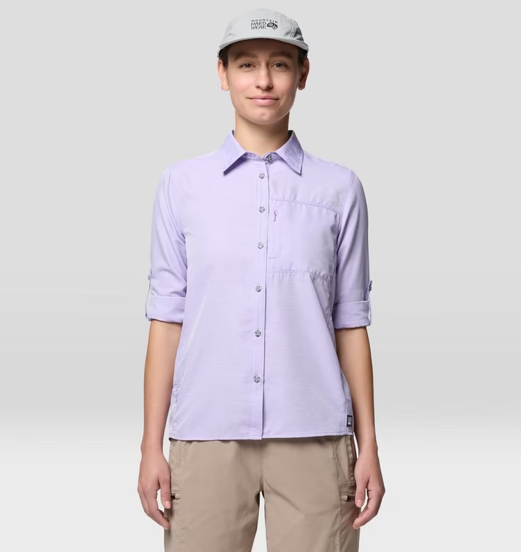 mountain hardwear womens canyon shirt harbor violet front view on a model