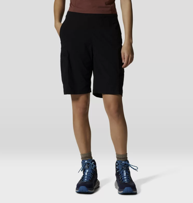 mountain hardwear dynama bermuda womens in black front view on a model