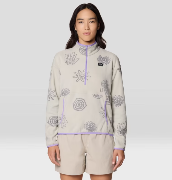 mountain hardwear womens microchill pullover in oyster front view on a model