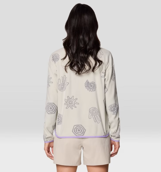 mountain hardwear womens microchill pullover in oyster back view on a model