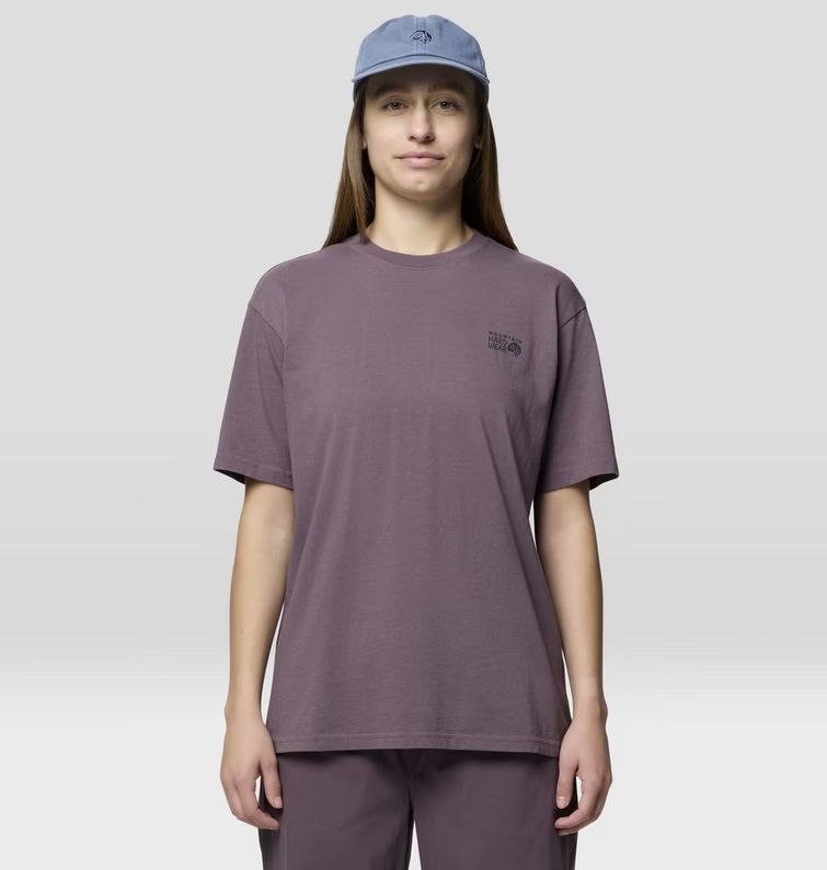 mountain hardwear womens seek grit tee purple haze on a model