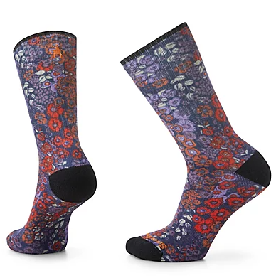 smartwool athletic meadow print crew sock in navy