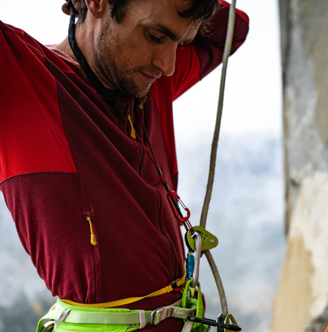 the avant neck lanyard being used by a climber