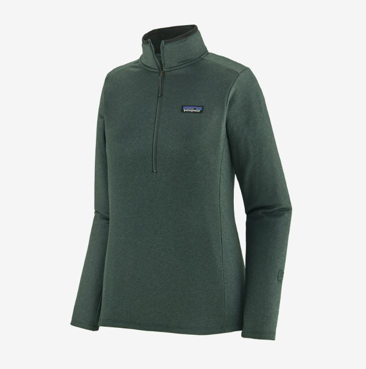 patagonia womens r1 daily zip neck in the color nouveau green northern green, front view