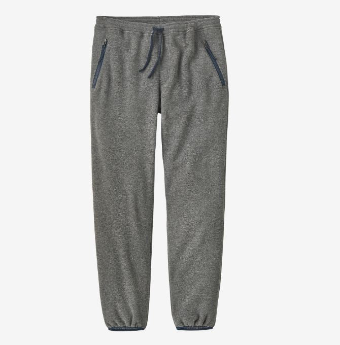 a photo of the mens patagonia synchilla fleece pant in the color nickel, front view