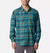 the columbia mens silver ridge plaid shirt in the color night wave, front view on a model