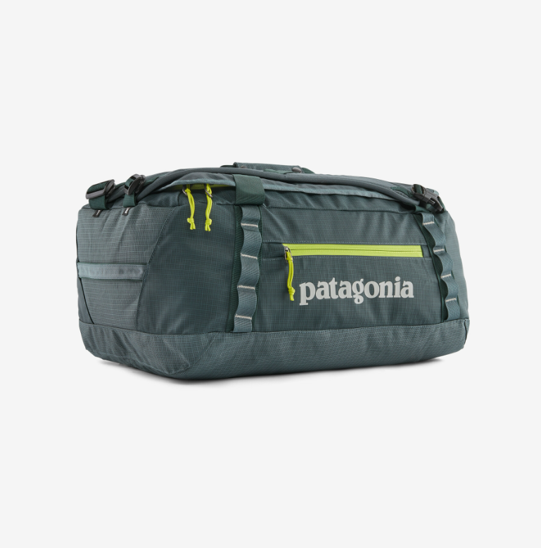 the patagonia black hole 40liter duffel in the color nouveau green