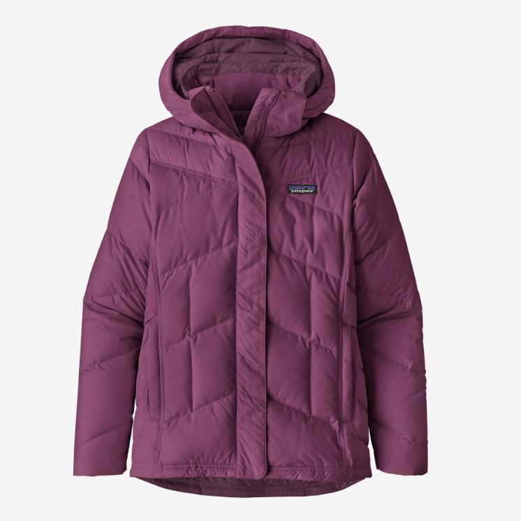 patagonia womens down with it jacket in the color night plum, front view