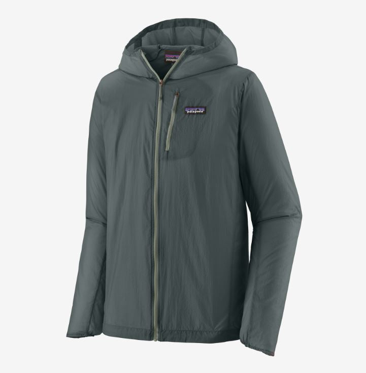 patagonia mens houdini jacket, front view in the color nouveau green