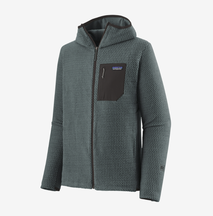 patagonia mens r1 air full zip hoody in the color nouveau green, front view