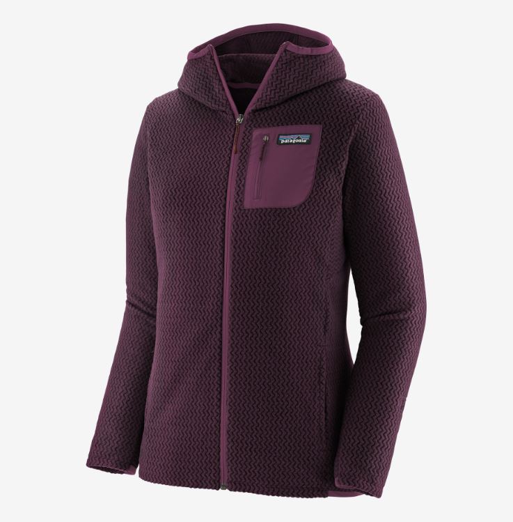 patagonia womens r1 air full zip hoody in the color obsidian plum, front view