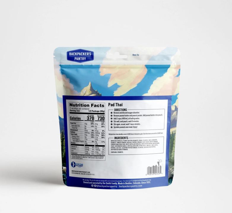 backpackers pantry pad thai meal in bag back view