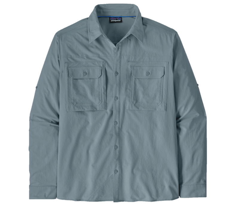 patagonia self guided hike shirt in blue sage