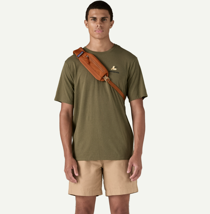patagonia atom sling in robin brown on a model front view