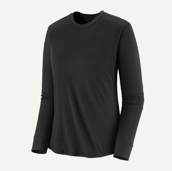 patagonia womens capilene cool long sleeve shirt merino blend in black, front view