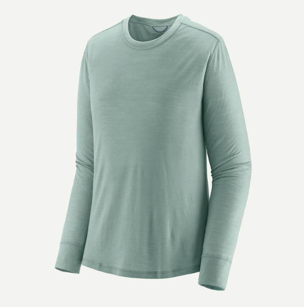 patagonia womens capilene cool long sleeve shirt merino blend in thermal blue, front view
