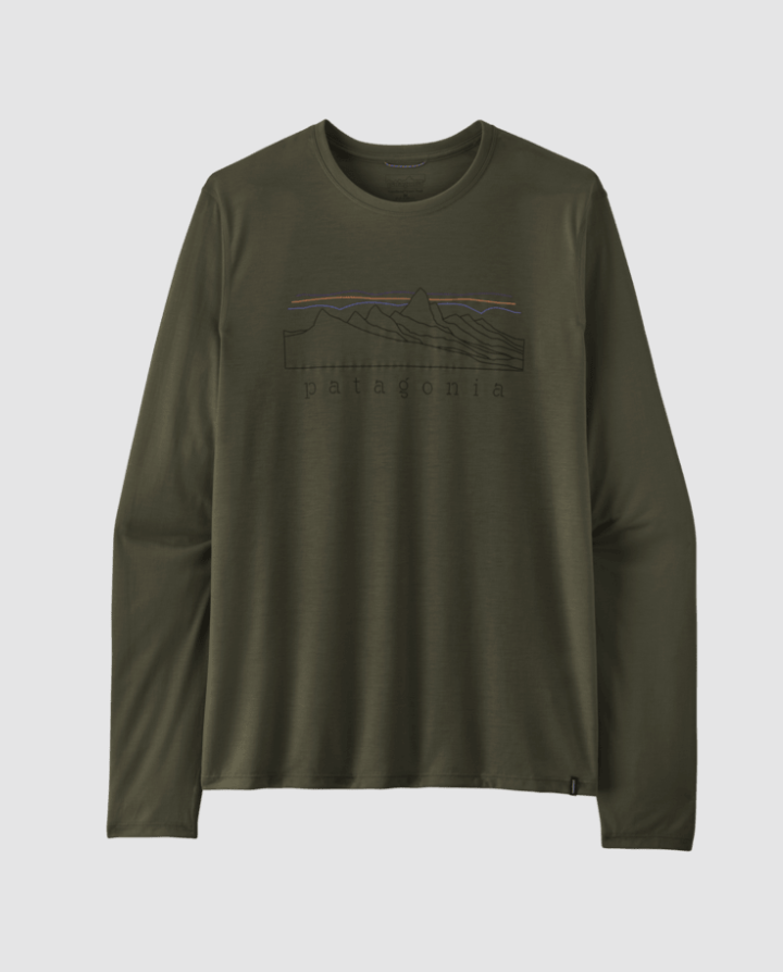 patagonia capilene trail graphic long sleeve shirt in basin green