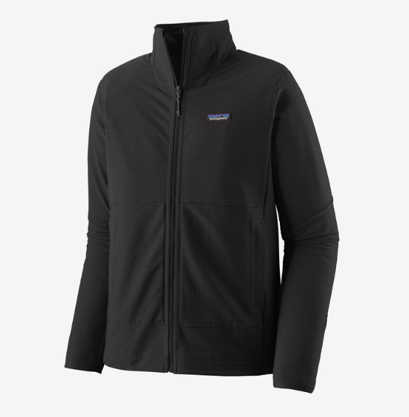 patagonia mens r1 techface jacket in black, front view