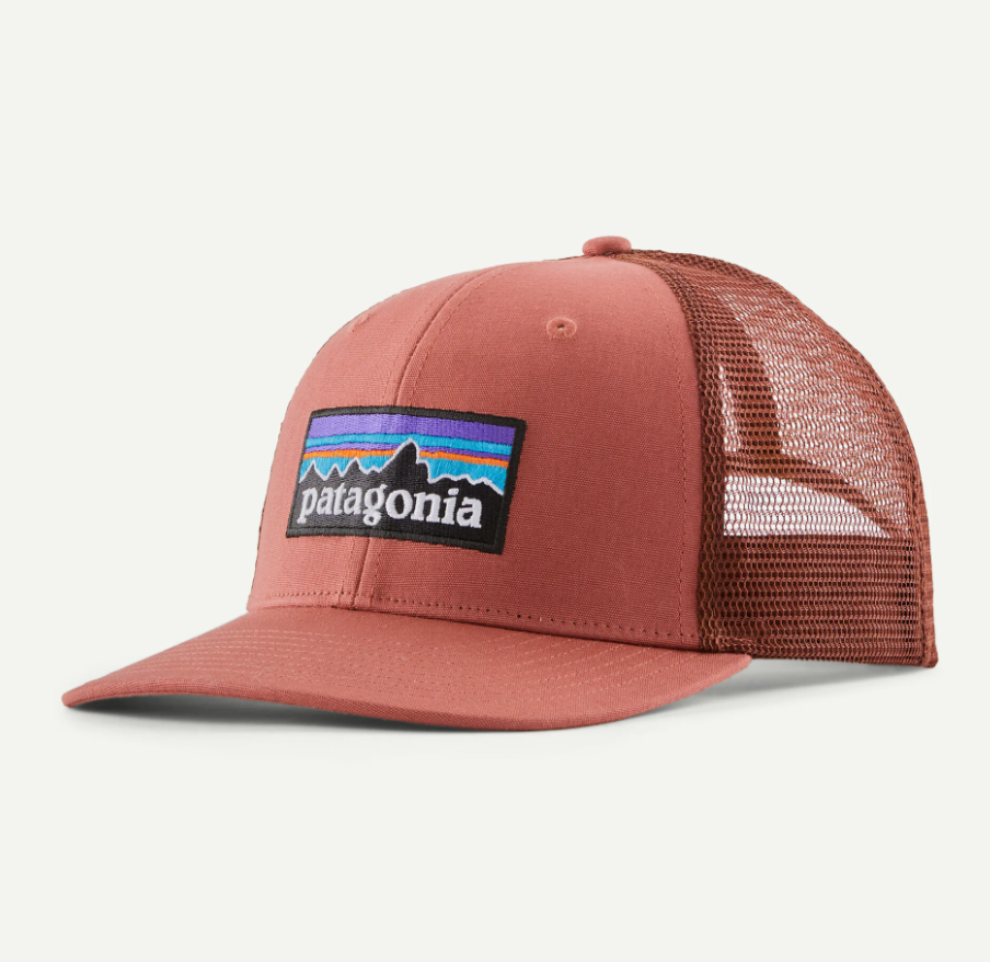 patagonia p6 logo trucker hat in potters red