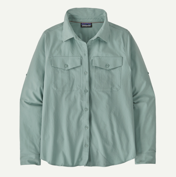 patagonia womens self guided hike shirt in thermal blue front view
