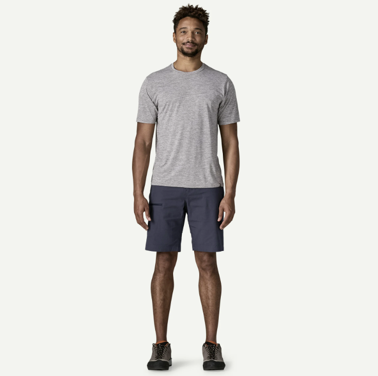 patagonia venga  shorts in smolder blue on a model front view