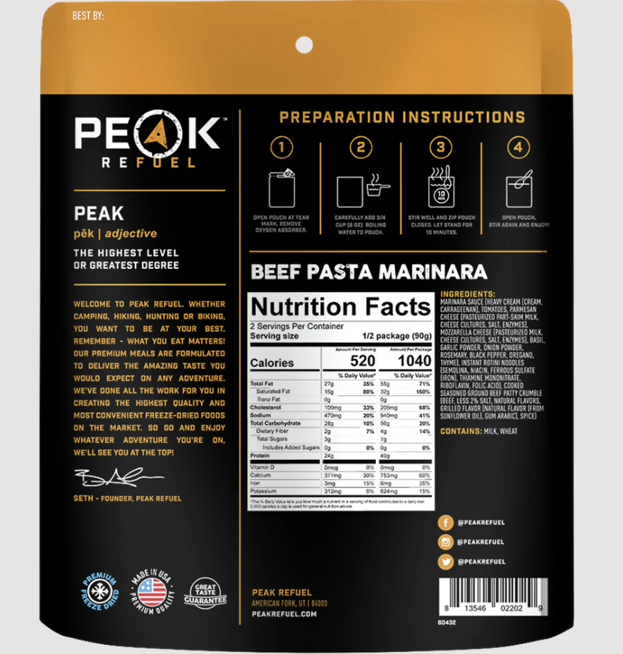 peak refuel beef pasta marinara meal back
