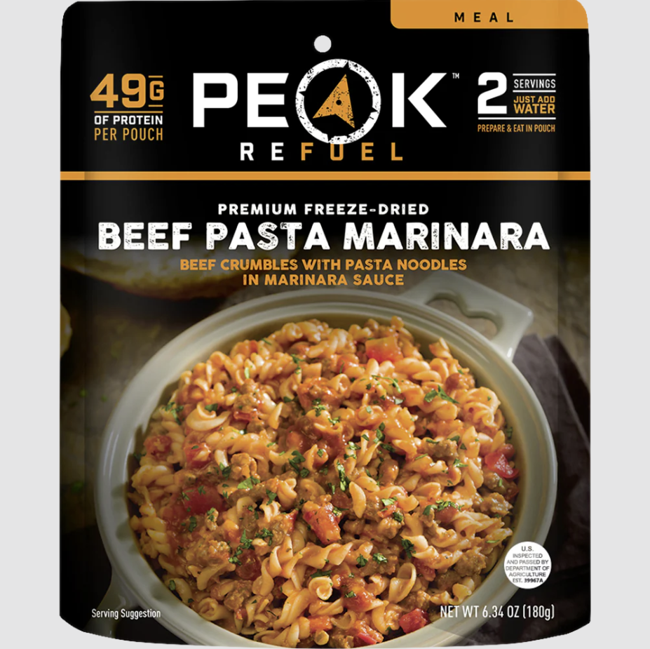 peak refuel beef pasta marinara meal front