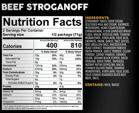 peak refuel beef stroganoff nutrition facts