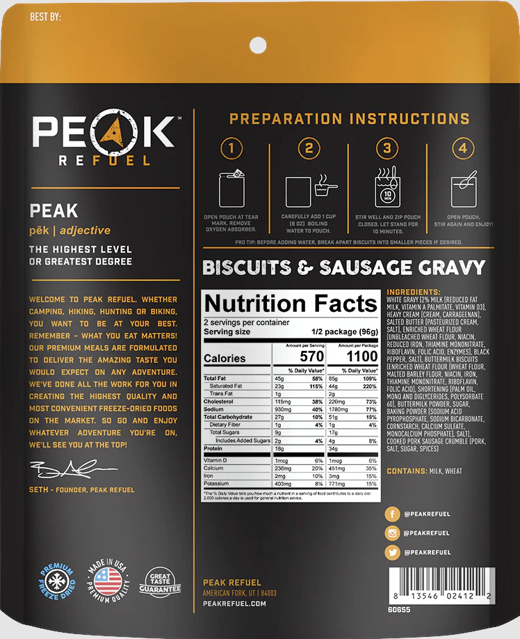 peak refuel biscuits and gravy back