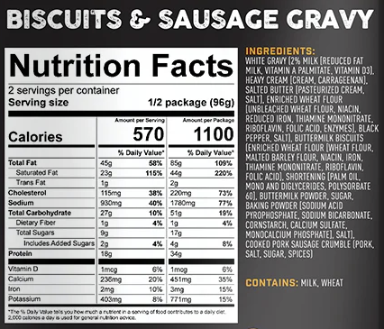 peak refuel biscuits and gravy nutrition facts