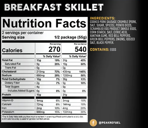 peak refuel breakfast skillet nutrition facts