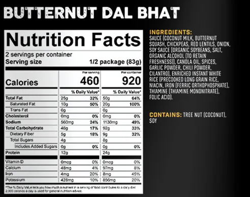 peak refuel dal baht nutrition facts