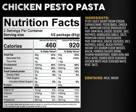 peak refuel pesto pasta nutrition facts