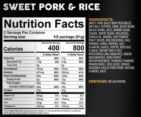 peak refuel sweet pork nutrition facts