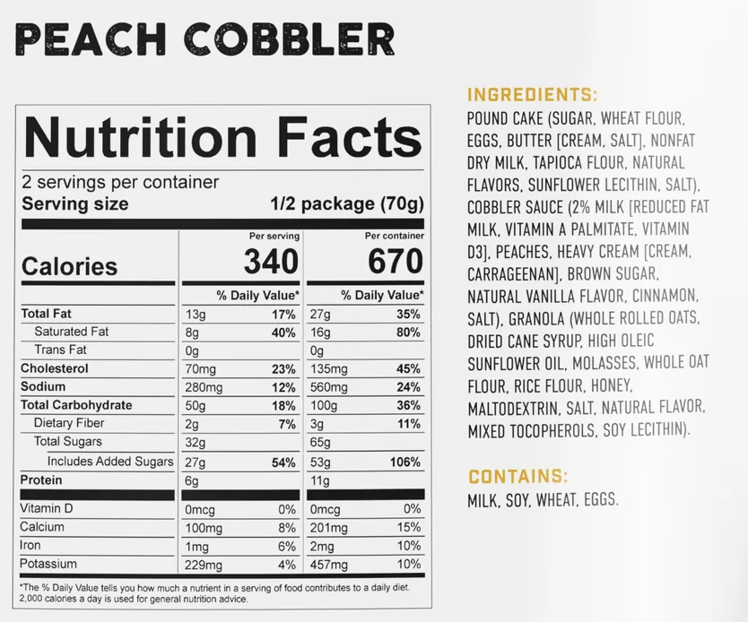 peak refuel peach cobbler nutrition facts