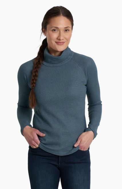 Kuhl Petra Women&#39;s Turtleneck Sweater mineral blue, front view