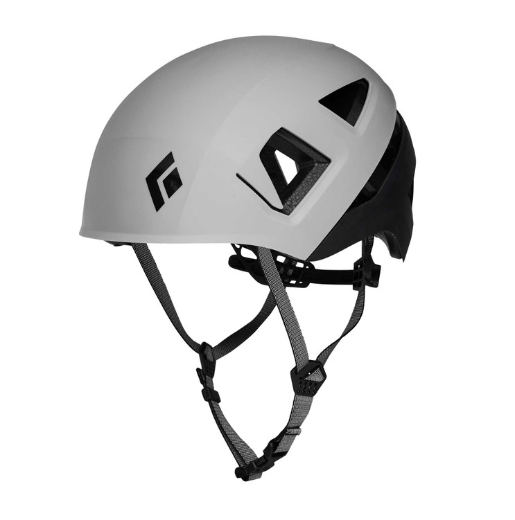 the black diamond capitan helmet in the color pewter, three quarters view