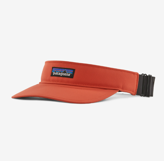 the patagonia airshed visor in the color pimento red, front view