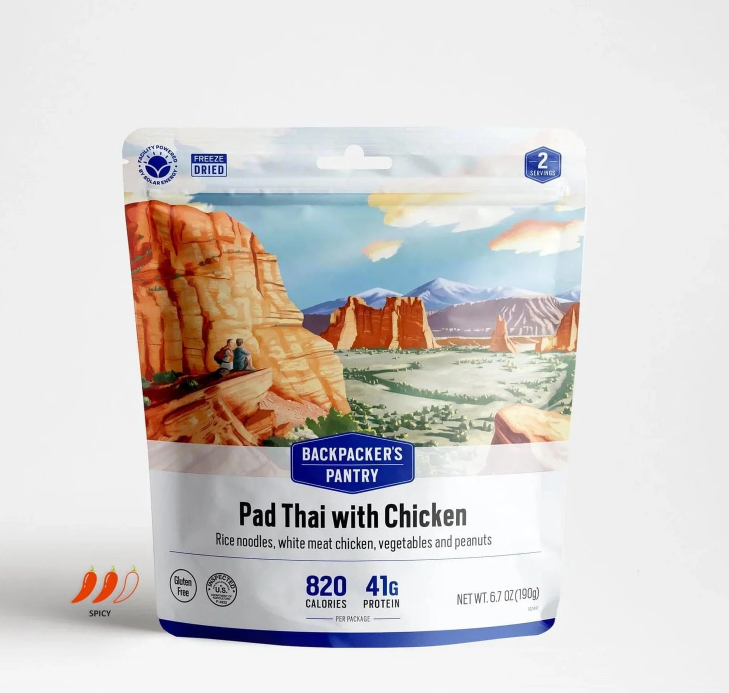 the backpackers pantry pad thai with chicken meal in bag front view
