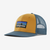 the patagonia p6 logo trucker hat in the color pufferfish gold