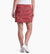 a model wearing the kuhl womens vantage skort in the color dahlia print, back view