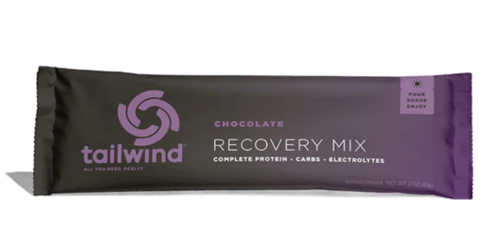 a single serving packet of tailwind recovery in flavor chocolate