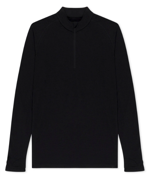 ridge merino mens aspect quarter zip merino wool top in black front view