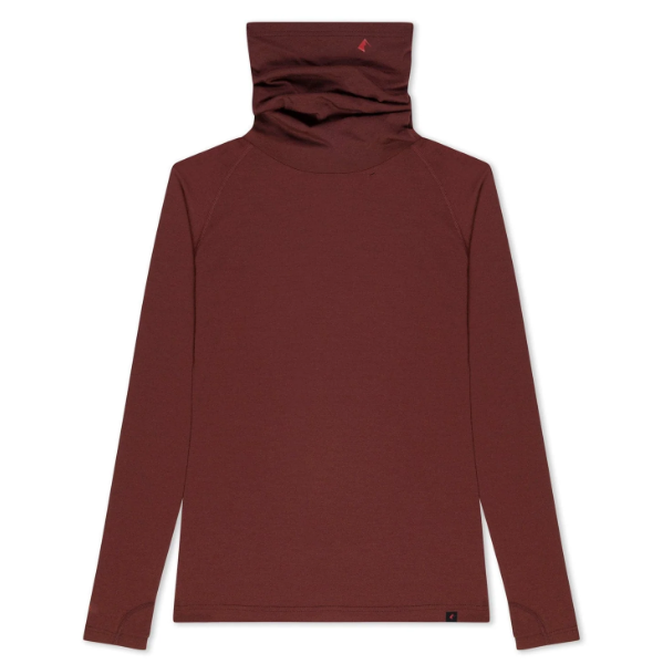ridge merino womens aspect high neck top in color rum front view